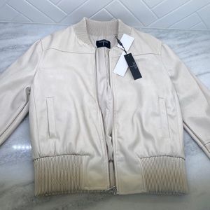 Women’s Cream Faux Leather Tahari Bomber jacket